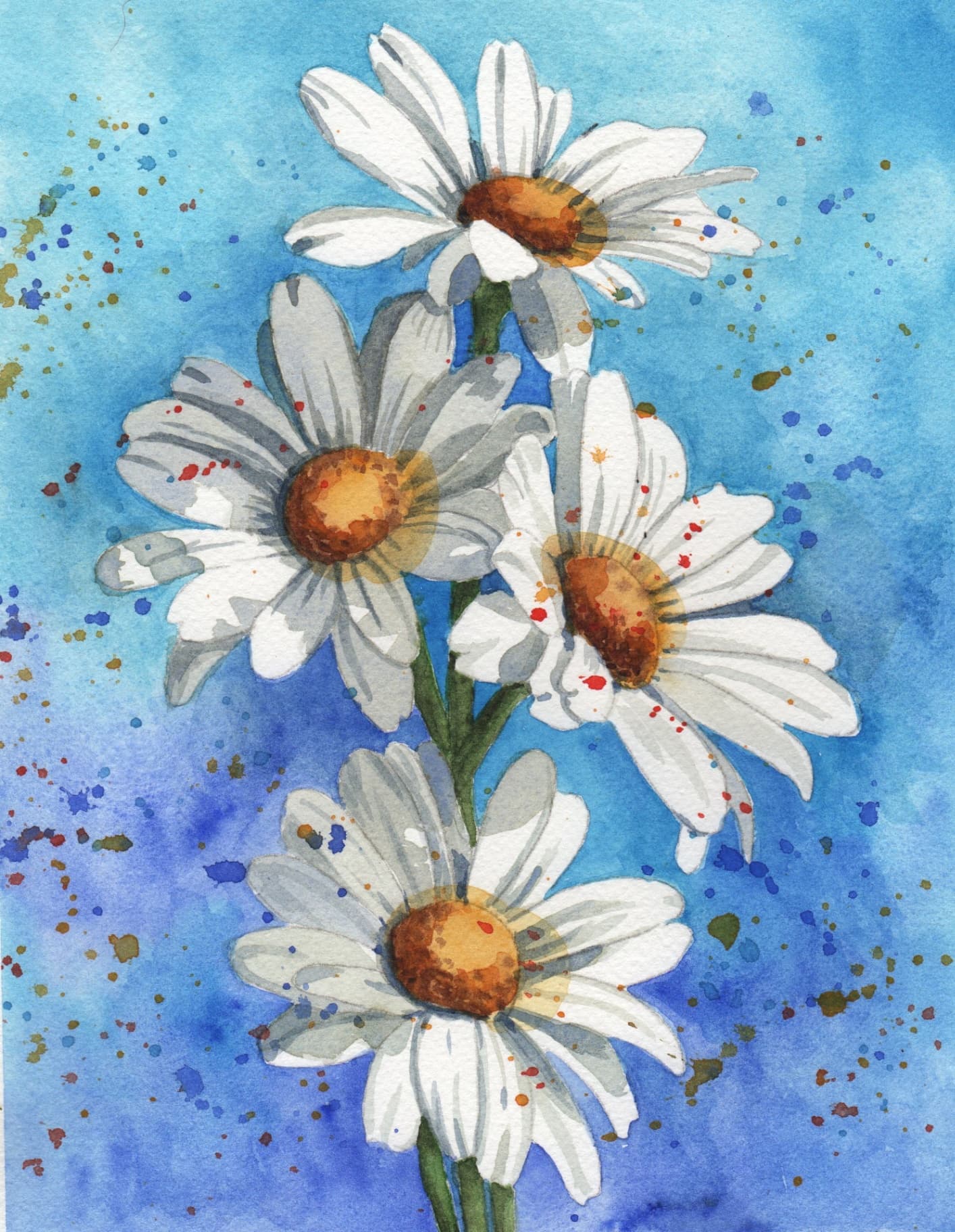 Watercolor daisies by a student
