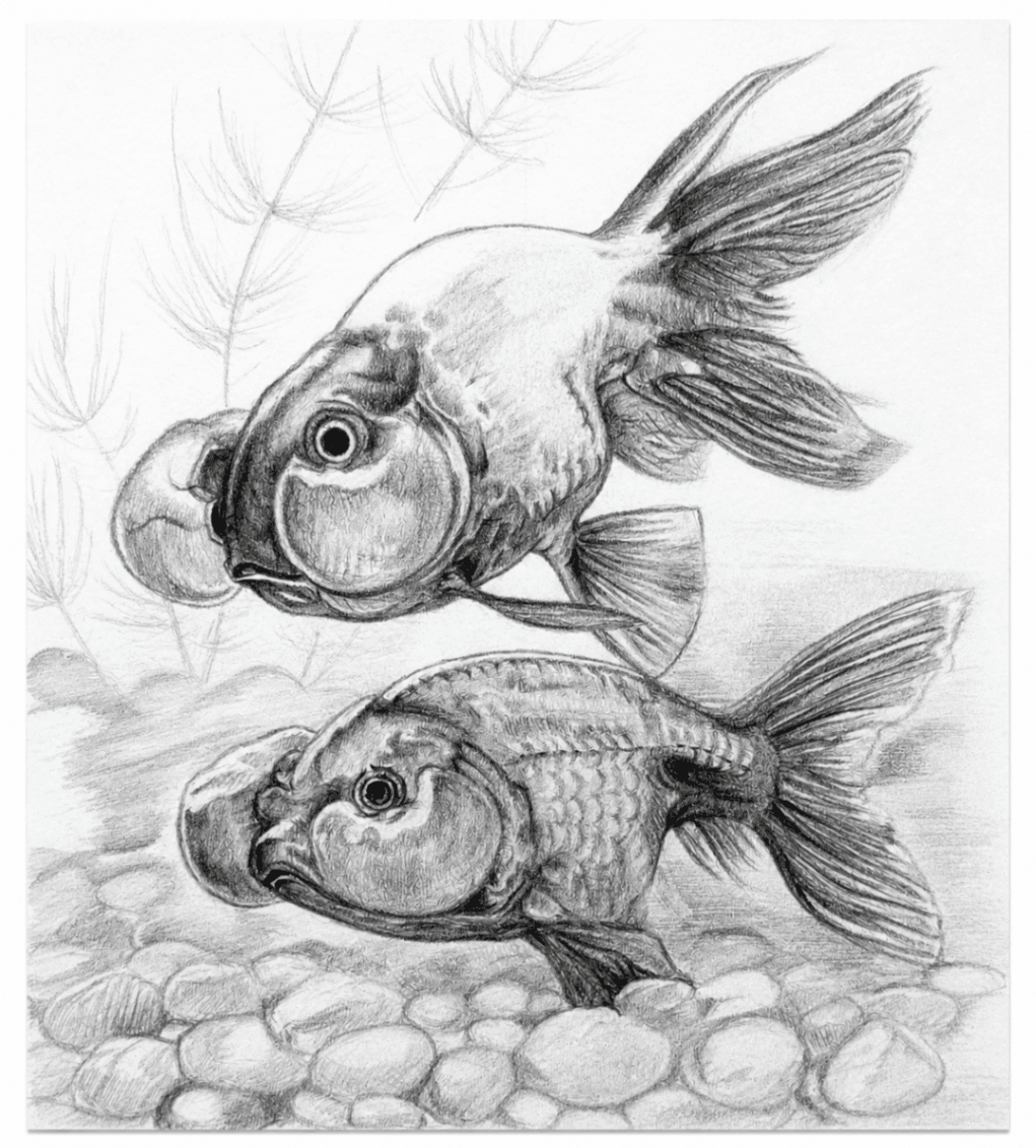 Graphite pencil drawing of goldfish by a student