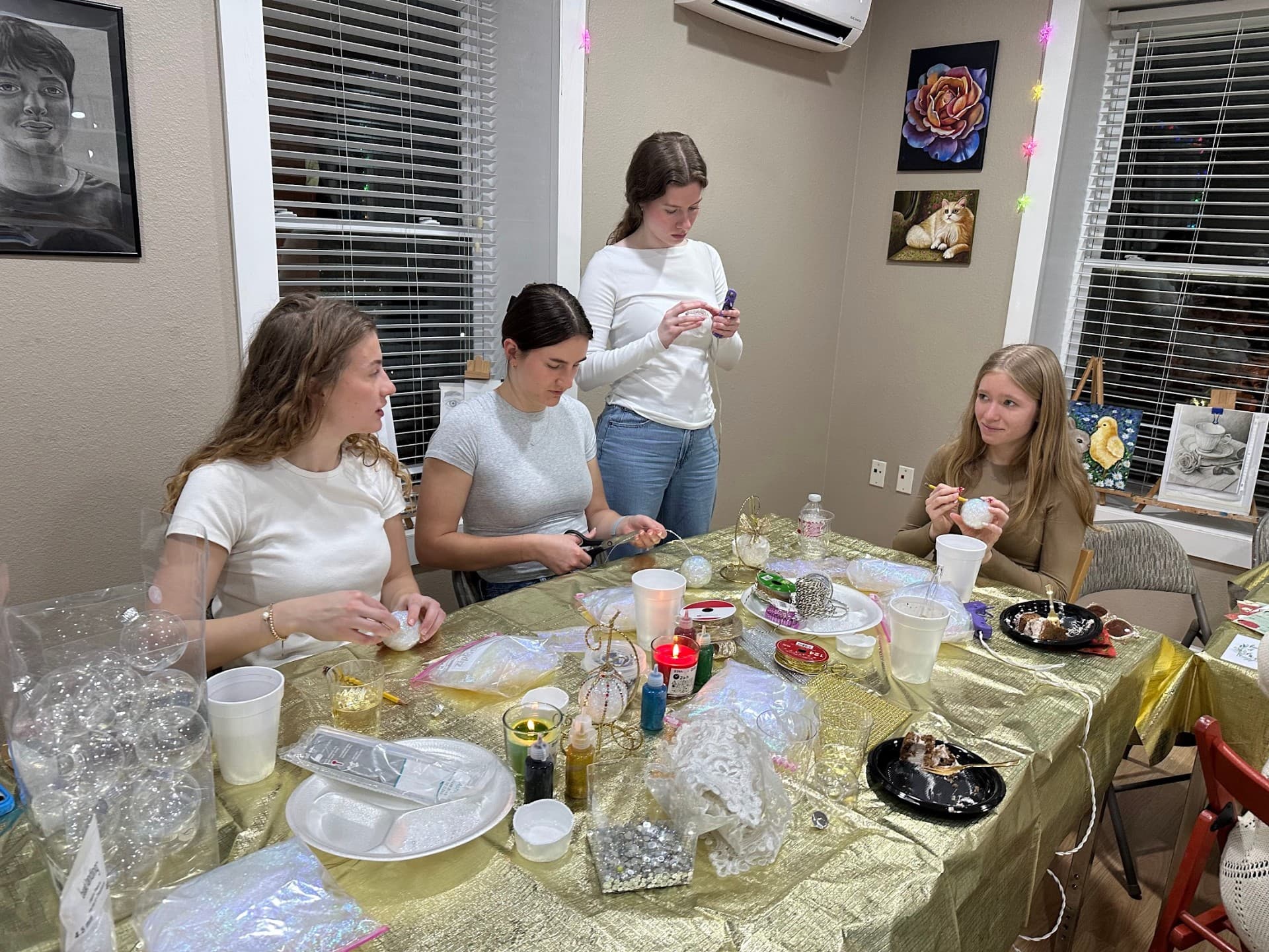 Painted Christmas ornaments from a Sip & Paint night