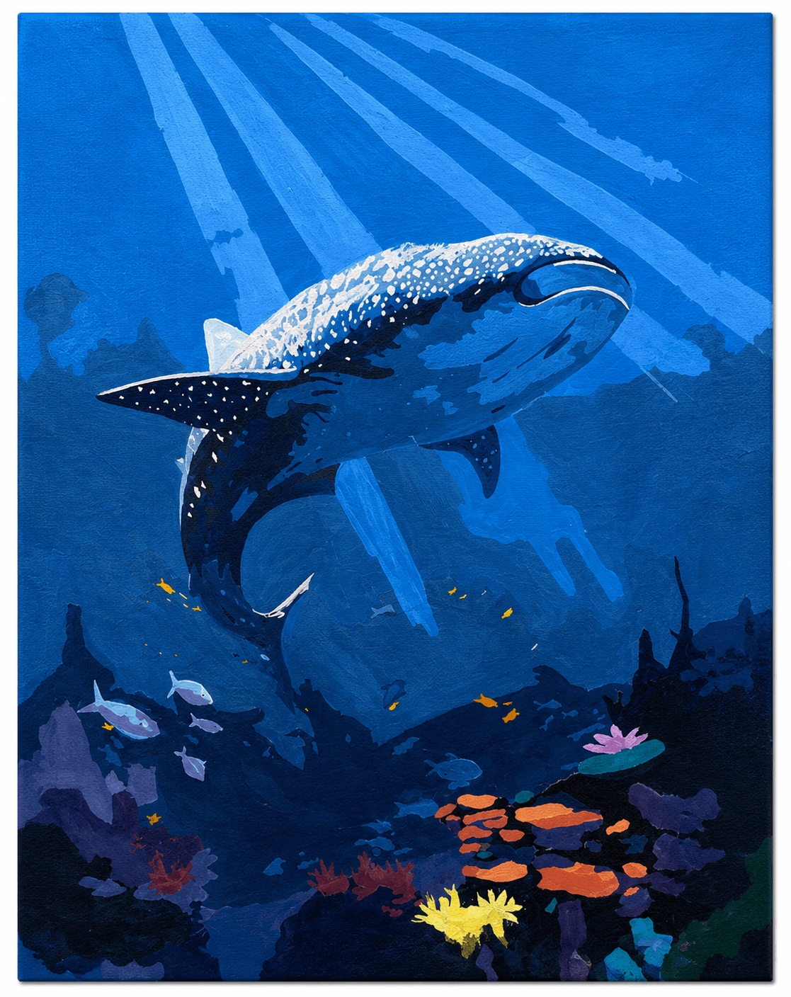 Teen student acrylic painting of a whale shark
