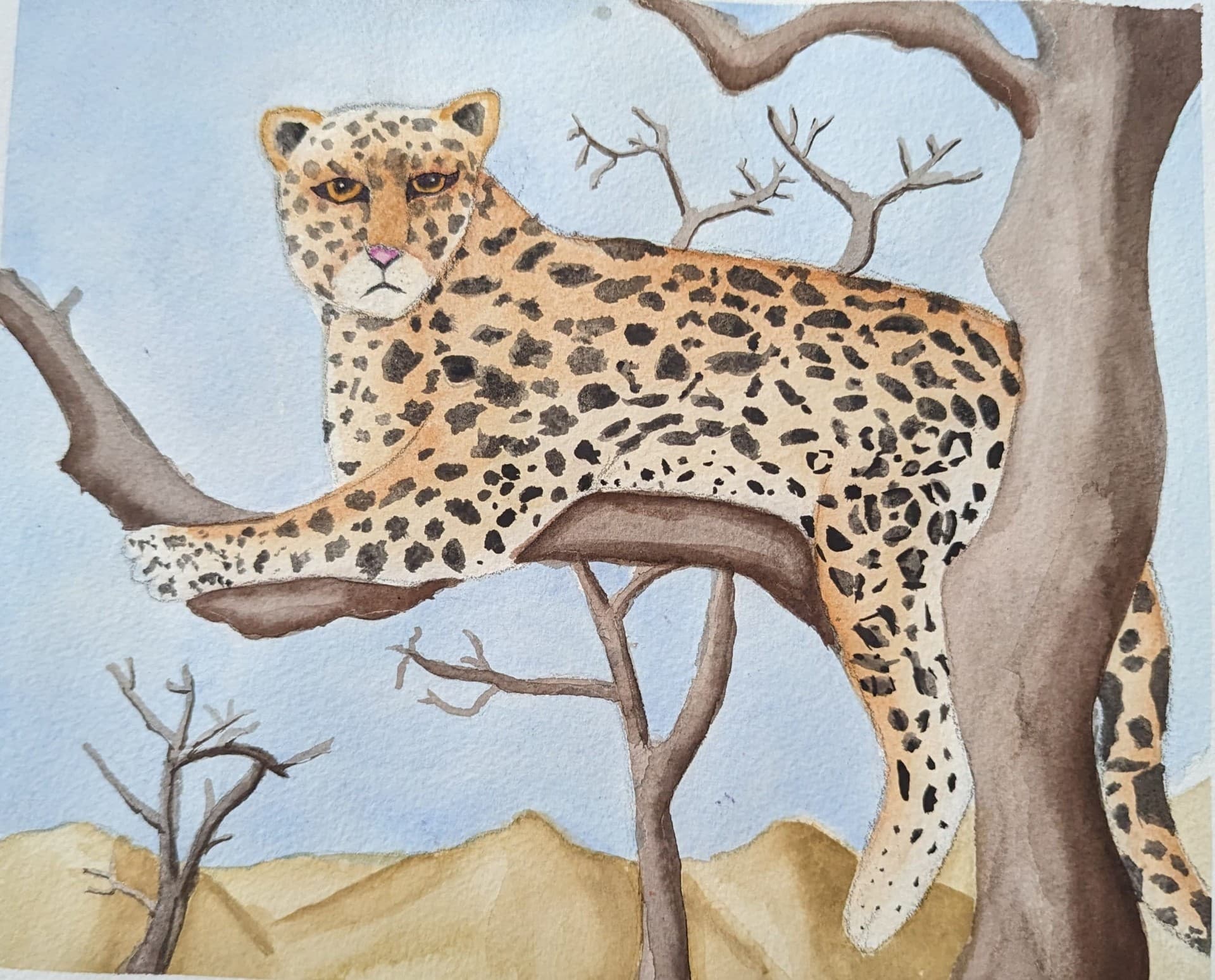 Watercolor cheetah painting by a young student