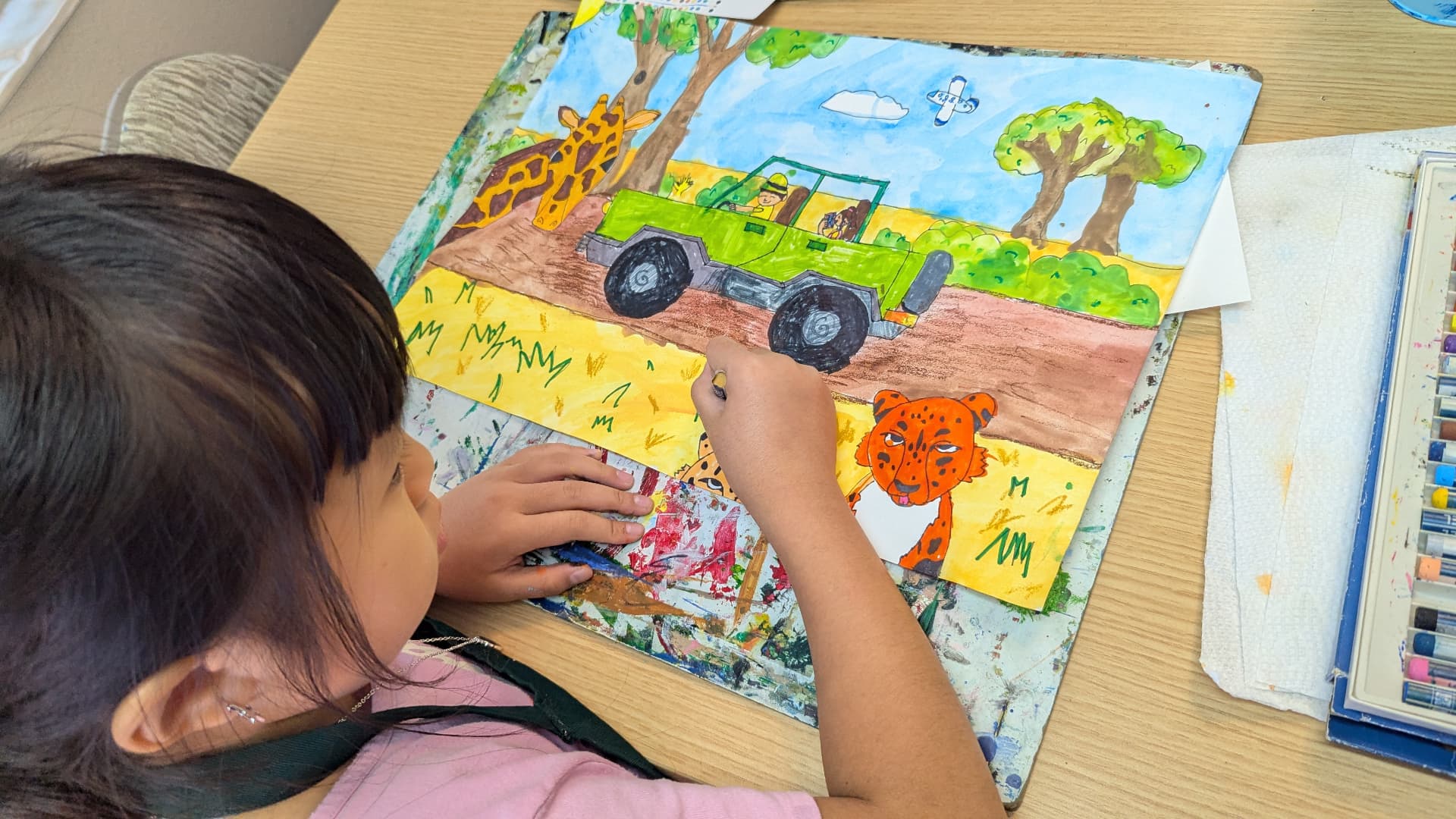 Watercolor safari scene by a young student