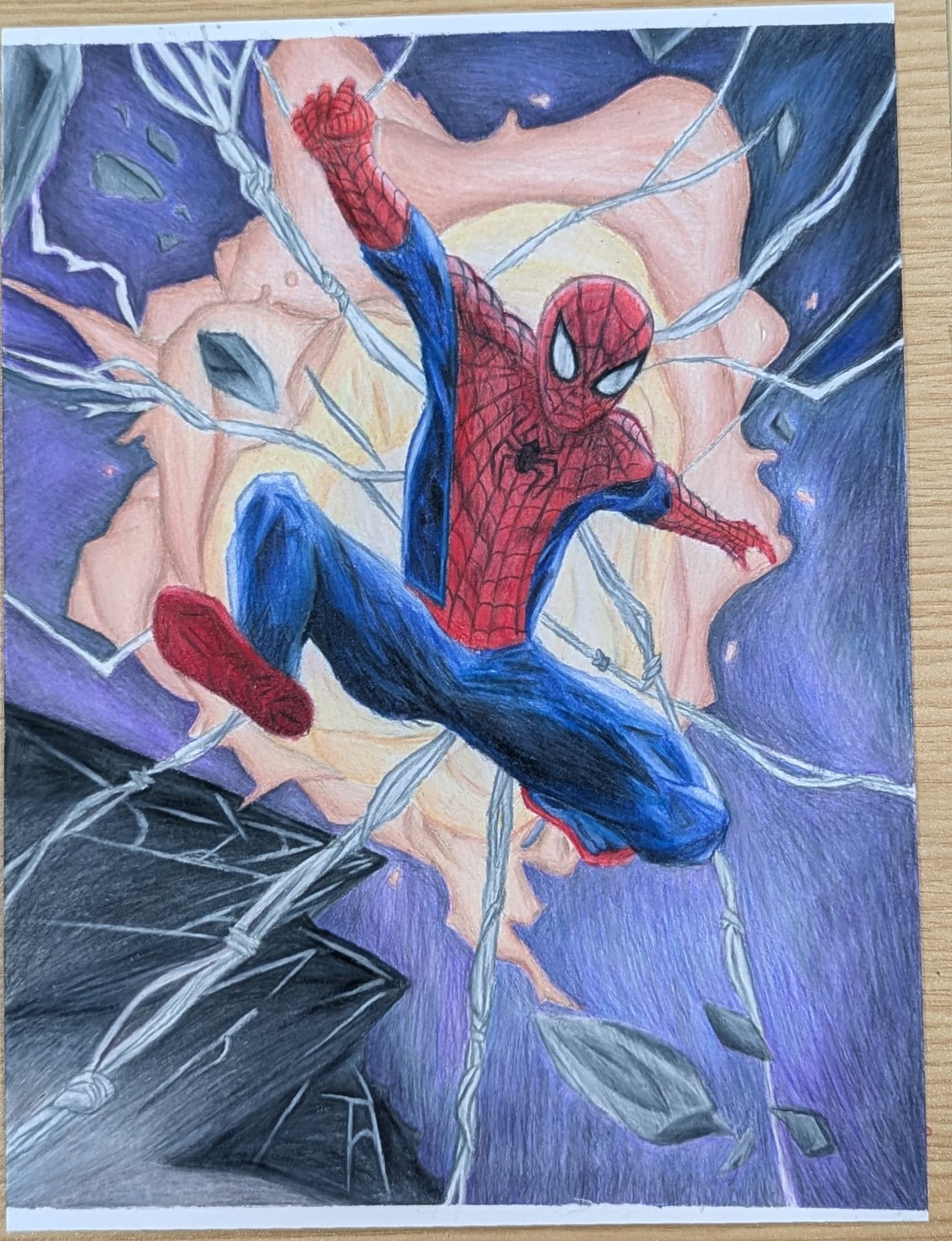 Colored pencil Spiderman drawing by a young student