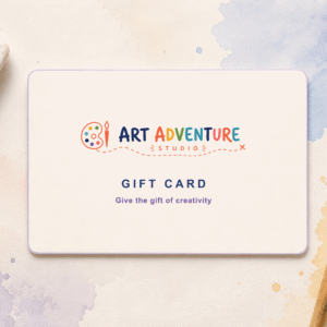 Art Adventure Studio gift card with watercolor art supplies
