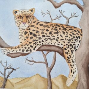 Watercolor cheetah artwork from the kids art classes